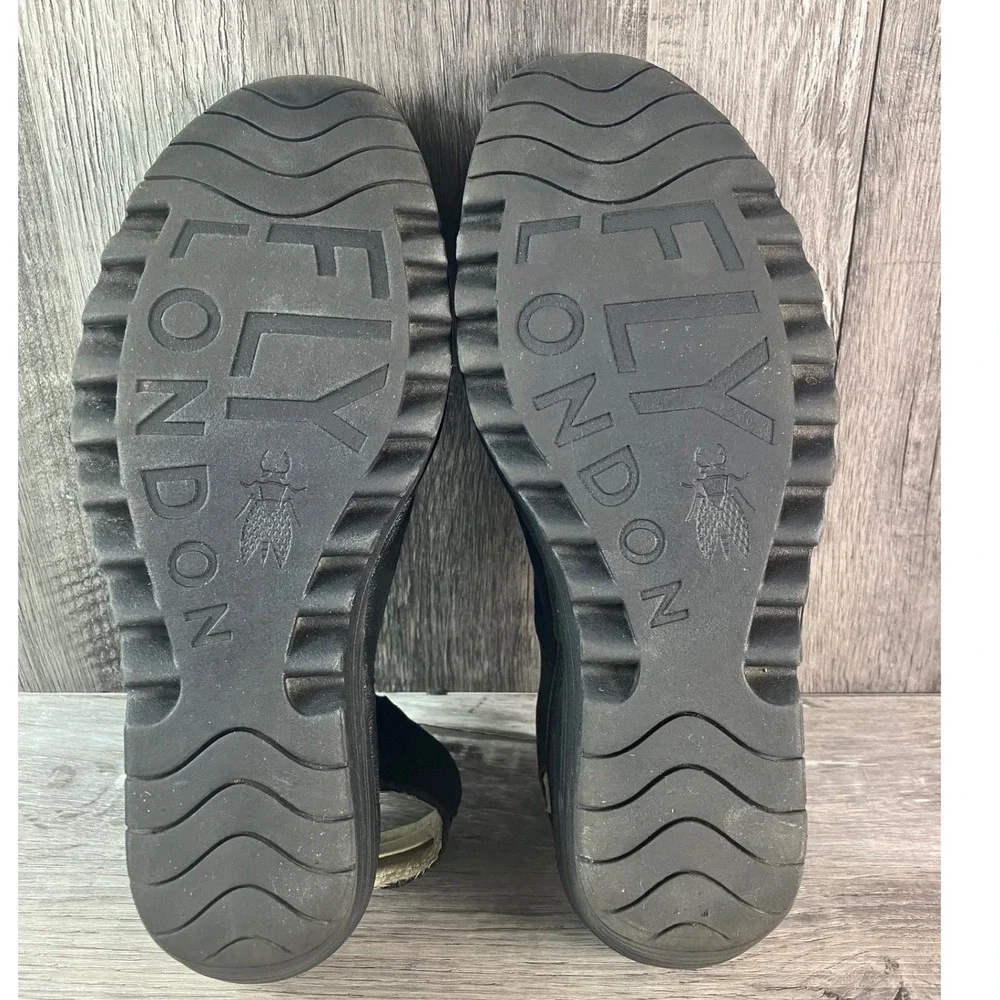 Fly London  Black Perforated Suede Wedge Sandals P500736016 EU 40 US 9-9.5